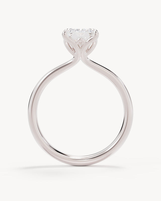 18k Solid White Gold Lotus Solitaire Engagement Ring - Emerald 1.5ct