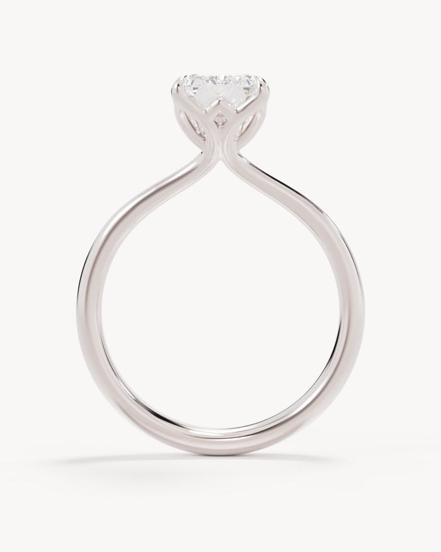 18k Solid White Gold Lotus Solitaire Engagement Ring - Emerald 2ct
