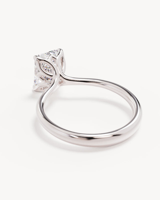 18k Solid White Gold Lotus Solitaire Engagement Ring - Emerald 2ct