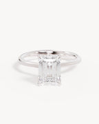 18k Solid White Gold Lotus Solitaire Engagement Ring - Emerald 2.5ct