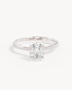 18k Solid White Gold Lotus Solitaire Engagement Ring - Oval