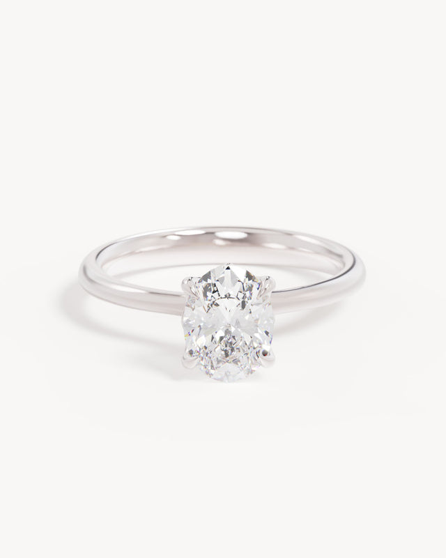 18k Solid White Gold Lotus Solitaire Engagement Ring - Oval