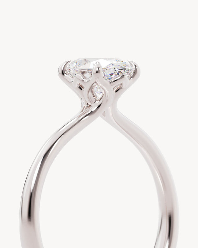 18k Solid White Gold Lotus Solitaire Engagement Ring - Oval