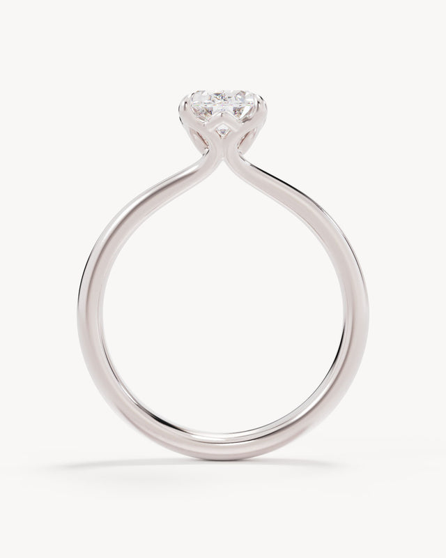 18k Solid White Gold Lotus Solitaire Engagement Ring - Oval