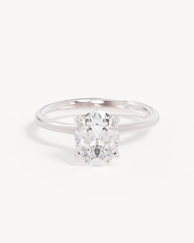 18k Solid White Gold Lotus Solitaire Engagement  - Oval 1.5ct