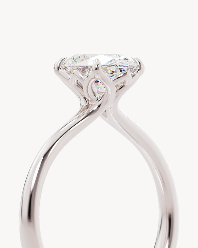 18k Solid White Gold Lotus Solitaire Engagement  - Oval 1.5ct