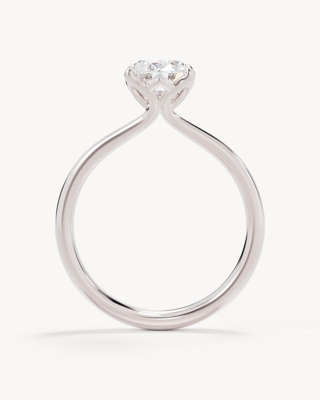 18k Solid White Gold Lotus Solitaire Engagement  - Oval 1.5ct