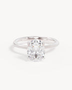 18k Solid White Gold Lotus Solitaire Engagement Ring - Oval 2ct
