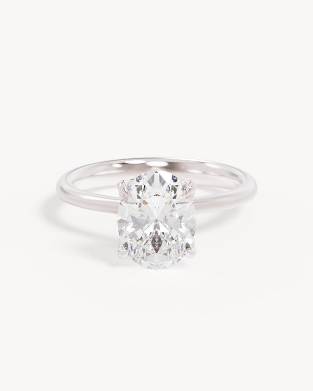 18k Solid White Gold Lotus Solitaire Engagement Ring - Oval 2ct