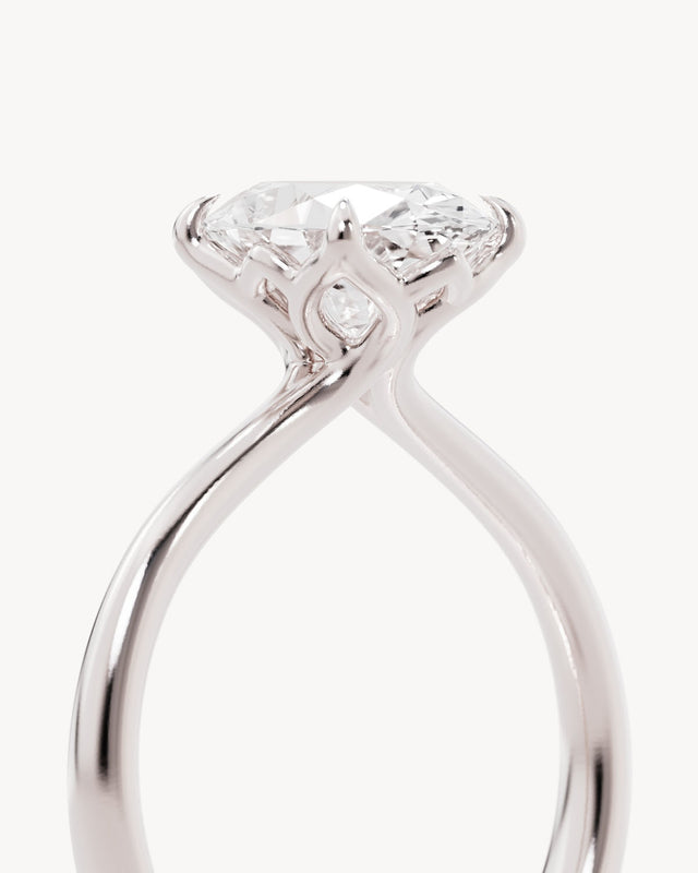 18k Solid White Gold Lotus Solitaire Engagement Ring - Oval 2ct
