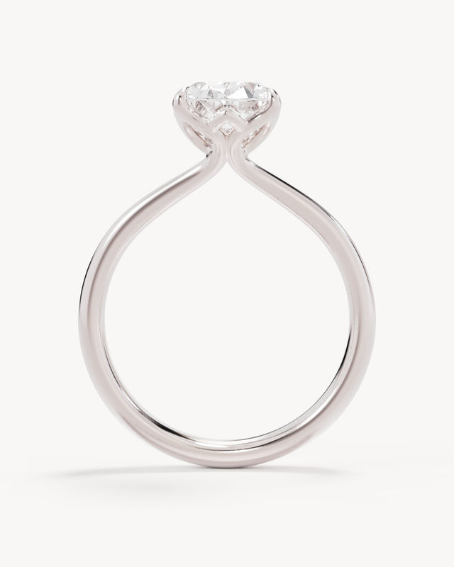 18k Solid White Gold Lotus Solitaire Engagement Ring - Oval 2ct