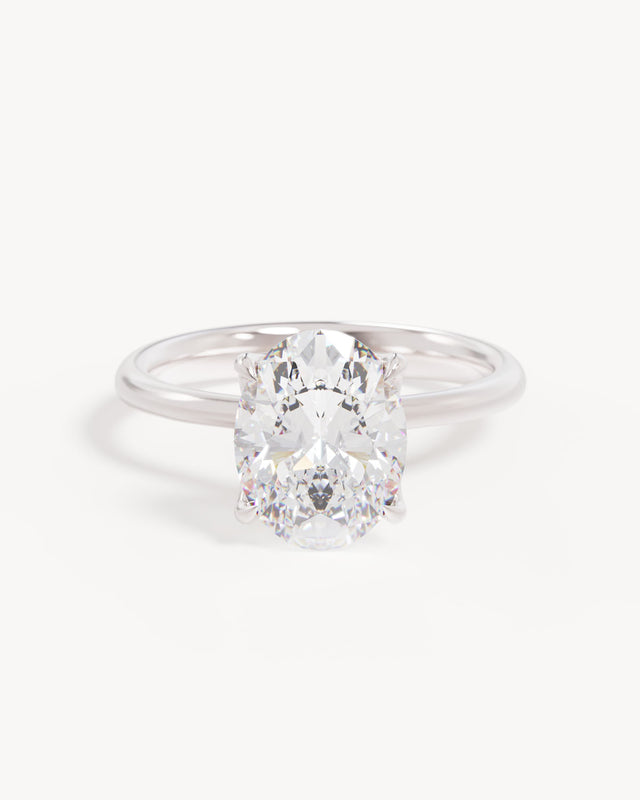 18k Solid White Gold Lotus Solitaire Engagement Ring - Oval 2.5ct