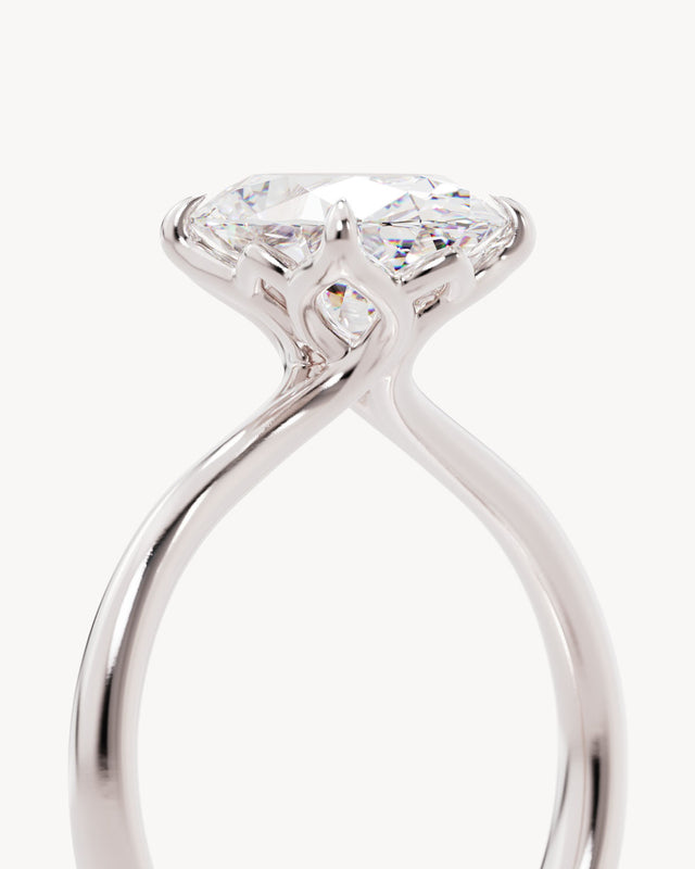 18k Solid White Gold Lotus Solitaire Engagement Ring - Oval 2.5ct