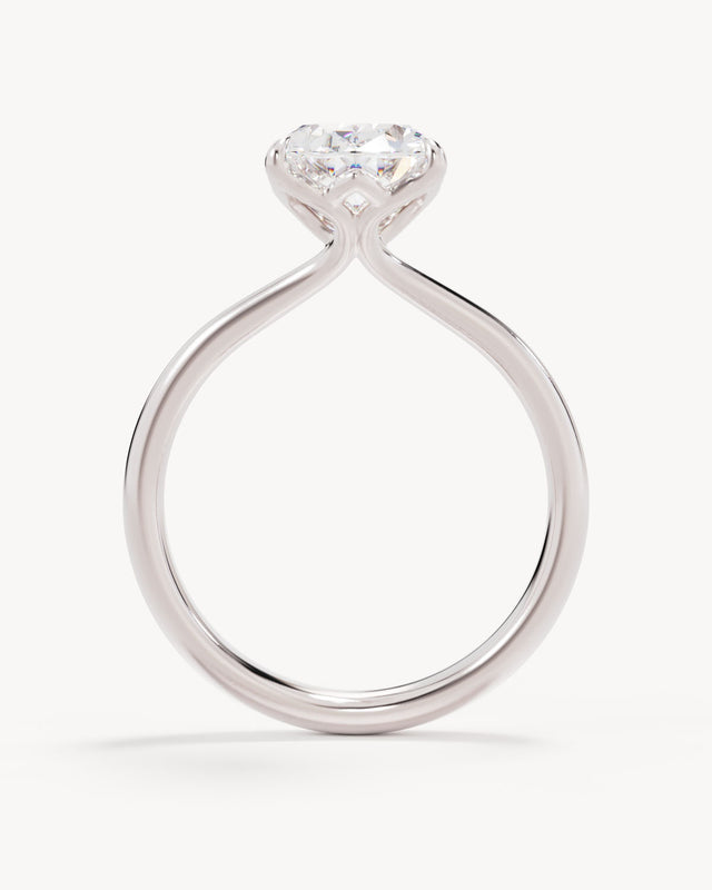 18k Solid White Gold Lotus Solitaire Engagement Ring - Oval 2.5ct