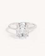 18k Solid White Gold Lotus Solitaire Engagement Ring - Oval 3ct
