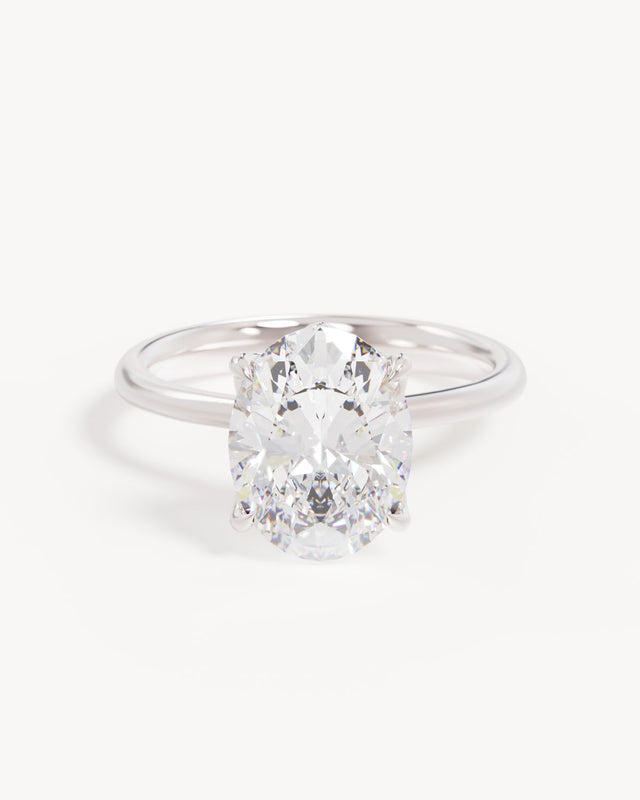 18k Solid White Gold Lotus Solitaire Engagement Ring - Oval 3ct