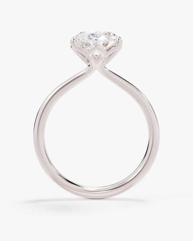18k Solid White Gold Lotus Solitaire Engagement Ring - Oval 3ct