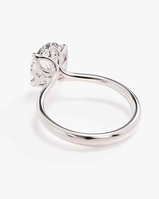 18k Solid White Gold Lotus Solitaire Engagement Ring - Oval 3ct