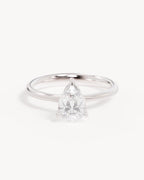 18k Solid White Gold Lotus Solitaire Engagement Ring - Pear