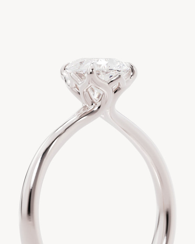 18k Solid White Gold Lotus Solitaire Engagement Ring - Pear