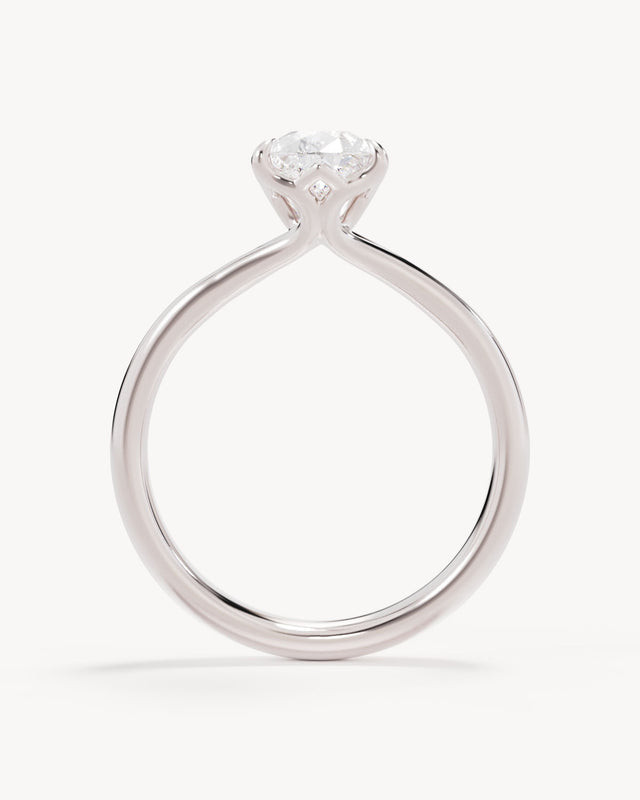 18k Solid White Gold Lotus Solitaire Engagement Ring - Pear