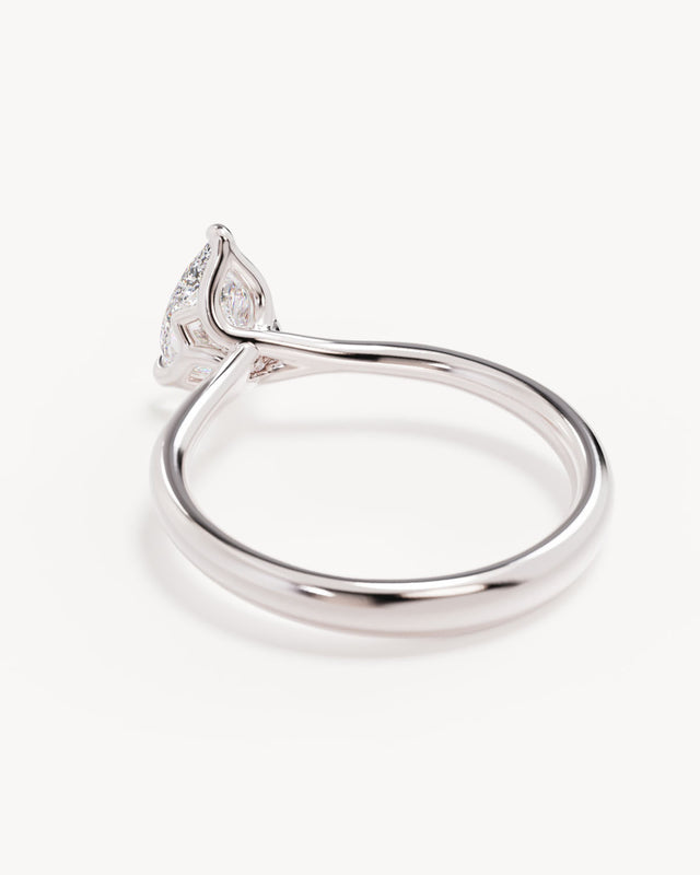 18k Solid White Gold Lotus Solitaire Engagement Ring - Pear