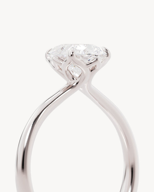 18k Solid White Gold Lotus Solitaire Engagement Ring - Pear 1.5ct
