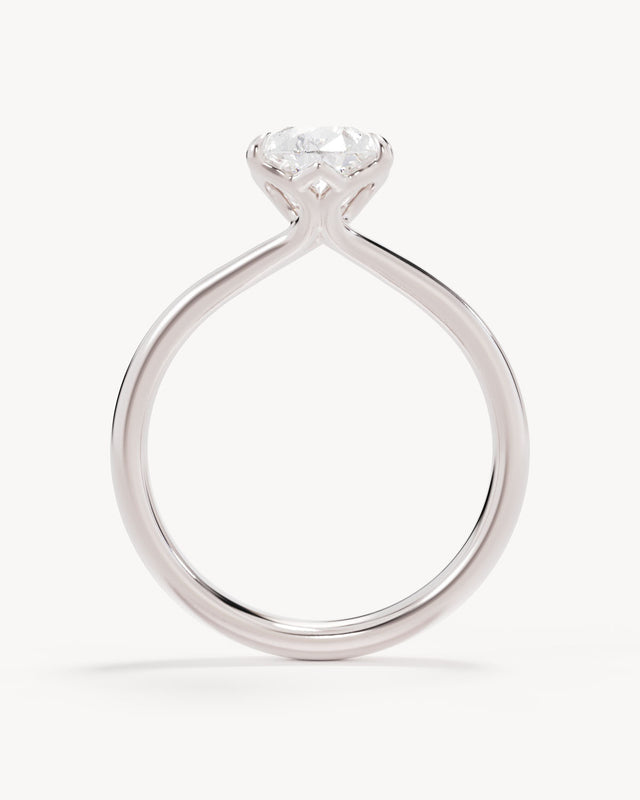 18k Solid White Gold Lotus Solitaire Engagement Ring - Pear 1.5ct