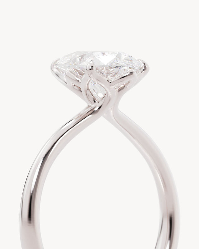 18k Solid White Gold Lotus Solitaire Engagement Ring - Pear 2ct