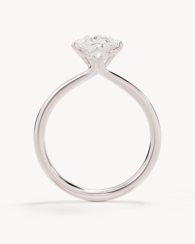18k Solid White Gold Lotus Solitaire Engagement Ring - Pear 2ct