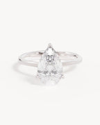 18k Solid White Gold Lotus Solitaire Engagement Ring - Pear 2.5ct