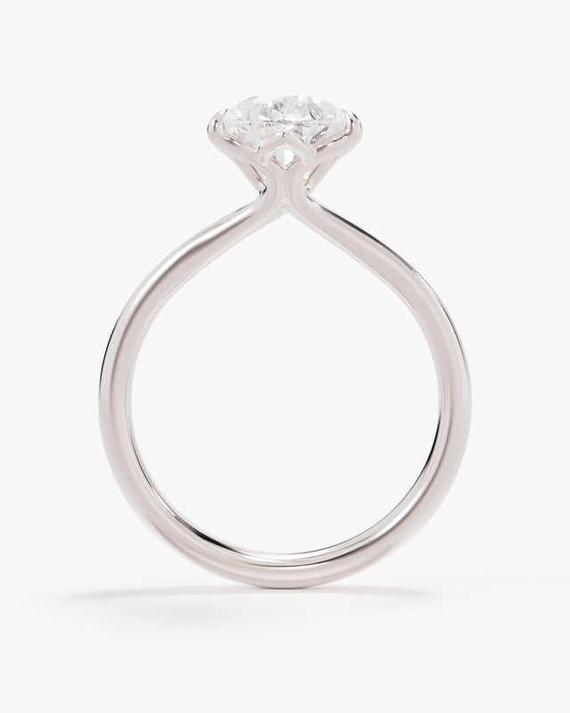 18k Solid White Gold Lotus Solitaire Engagement Ring - Pear 2.5ct