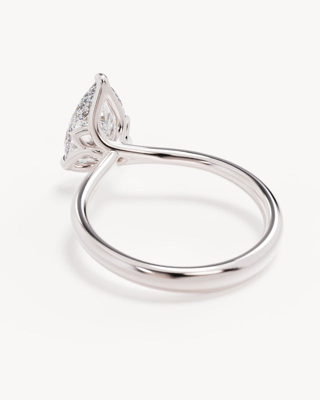 18k Solid White Gold Lotus Solitaire Engagement Ring - Pear 2.5ct