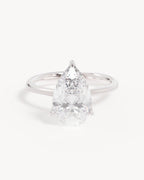 18k Solid White Gold Lotus Solitaire Engagement Ring - Pear 3ct
