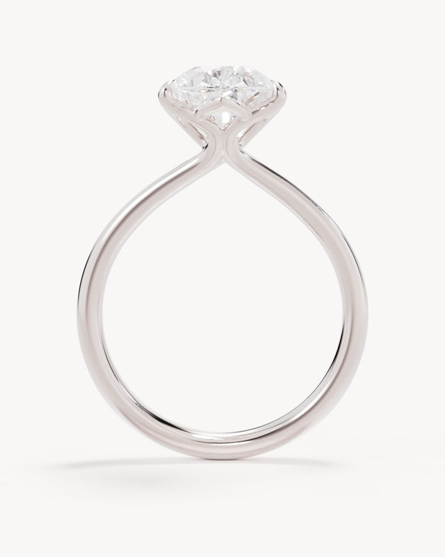 18k Solid White Gold Lotus Solitaire Engagement Ring - Pear 3ct
