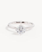 18k Solid White Gold Lotus Solitaire Engagement Ring - Round