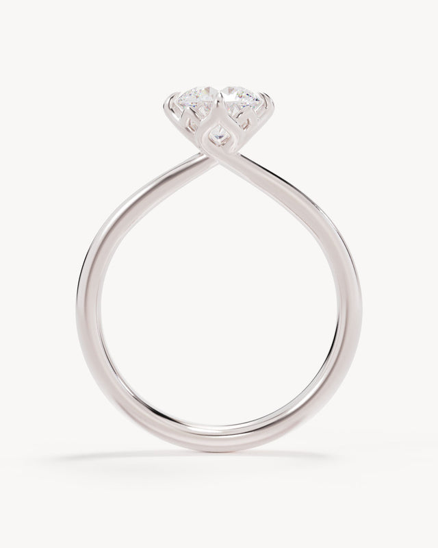 18k Solid White Gold Lotus Solitaire Engagement Ring - Round