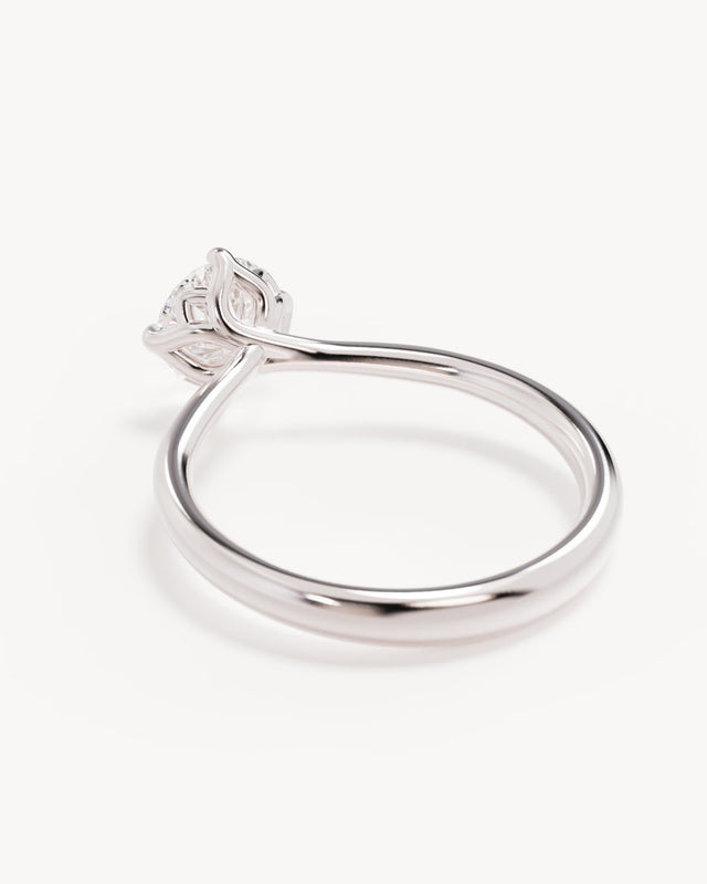 18k Solid White Gold Lotus Solitaire Engagement Ring - Round