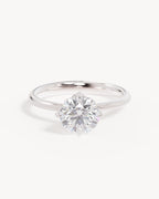 18k Solid White Gold Lotus Solitaire Engagement Ring - Round 1.5ct