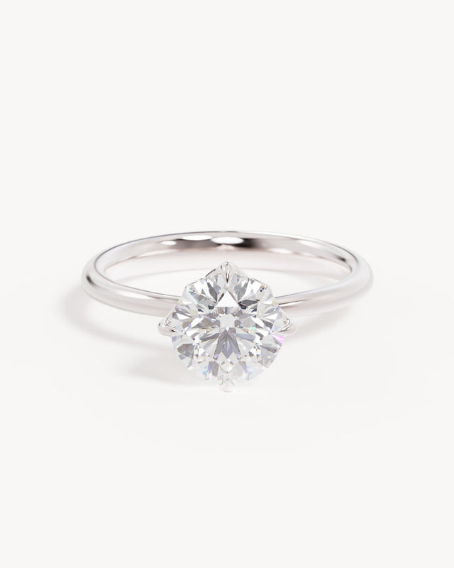 18k Solid White Gold Lotus Solitaire Engagement Ring - Round 1.5ct