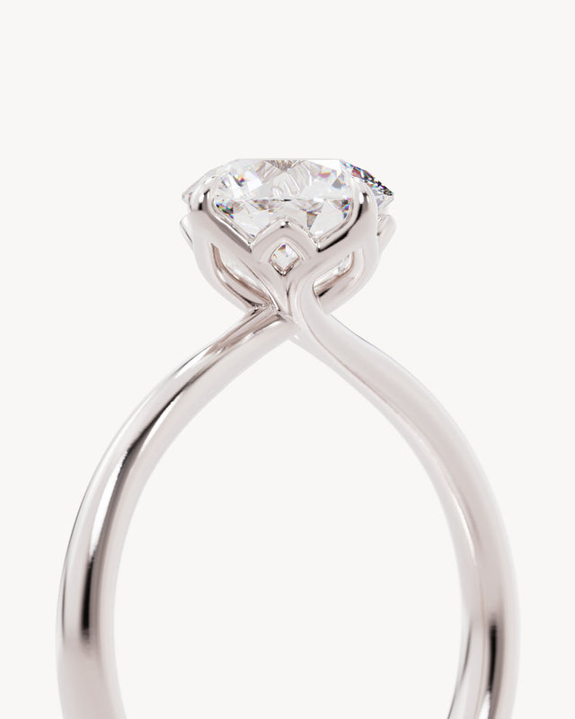18k Solid White Gold Lotus Solitaire Engagement Ring - Round 1.5ct