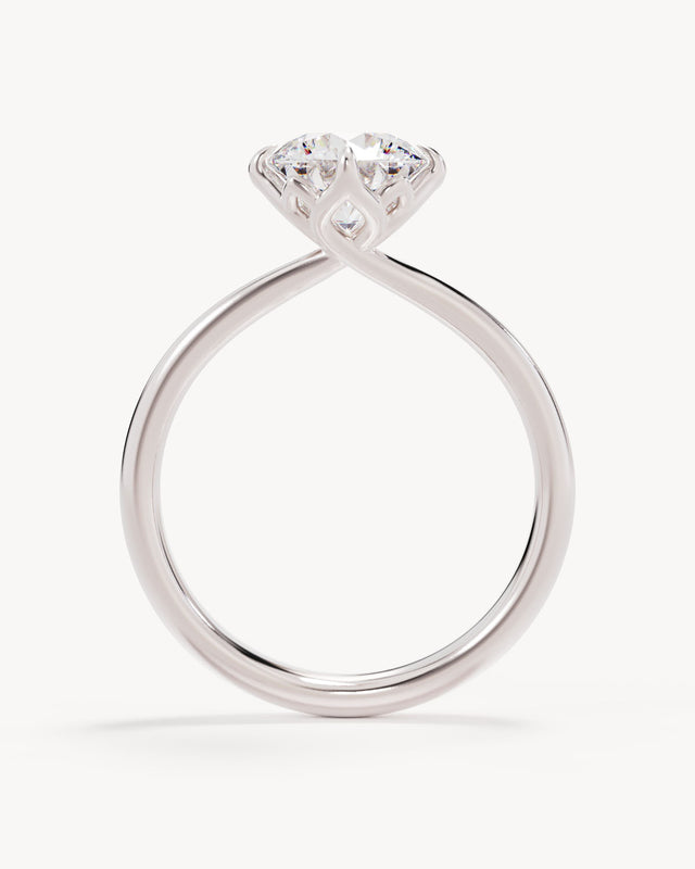 18k Solid White Gold Lotus Solitaire Engagement Ring - Round 1.5ct