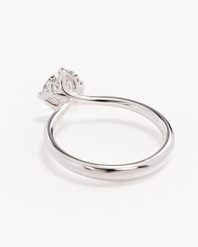 18k Solid White Gold Lotus Solitaire Engagement Ring - Round 1.5ct