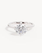 18k Solid White Gold Lotus Solitaire Engagement Ring - Round 2ct