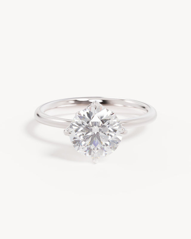 18k Solid White Gold Lotus Solitaire Engagement Ring - Round 2ct