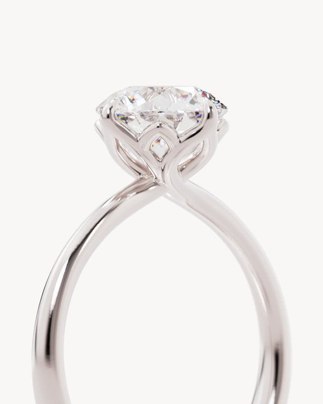 18k Solid White Gold Lotus Solitaire Engagement Ring - Round 2ct