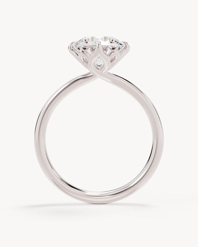 18k Solid White Gold Lotus Solitaire Engagement Ring - Round 2ct