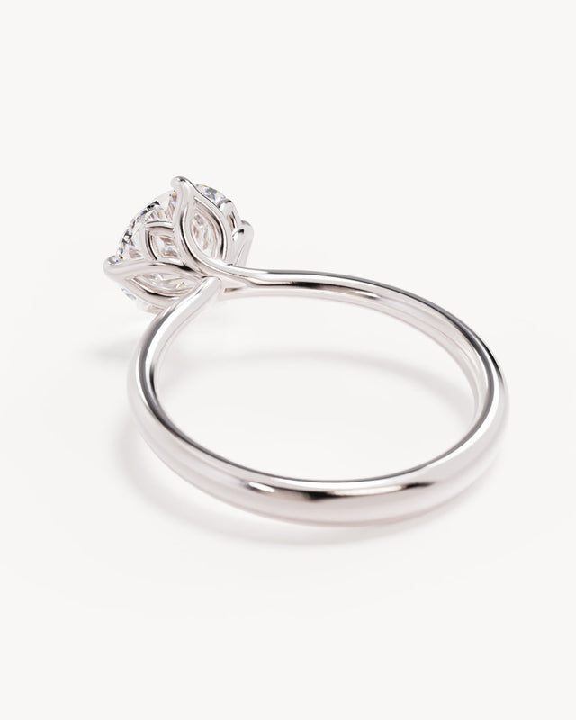 18k Solid White Gold Lotus Solitaire Engagement Ring - Round 2ct