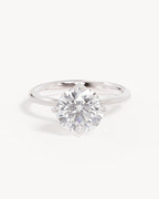 18k Solid White Gold Lotus Solitaire Engagement Ring - Round 2.5ct