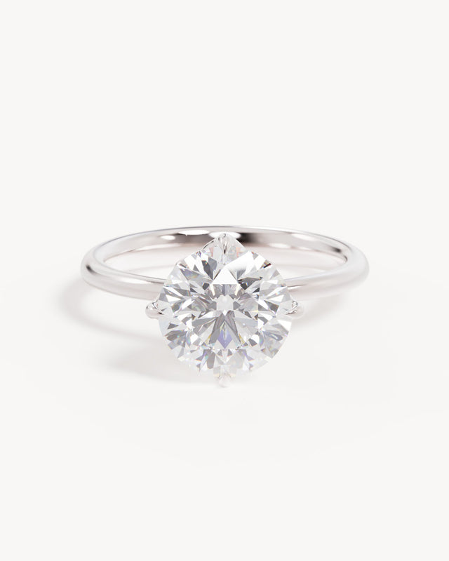 18k Solid White Gold Lotus Solitaire Engagement Ring - Round 2.5ct